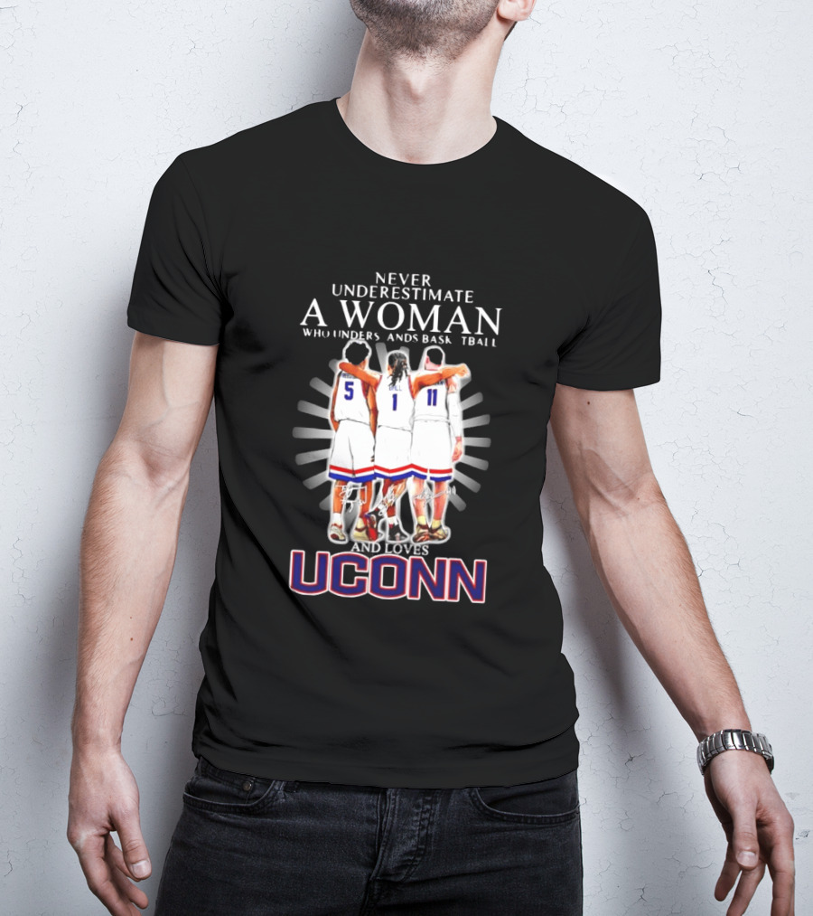 Never Underestimate A Woman Who Understands Basketball And Loves UConn T-Shirt