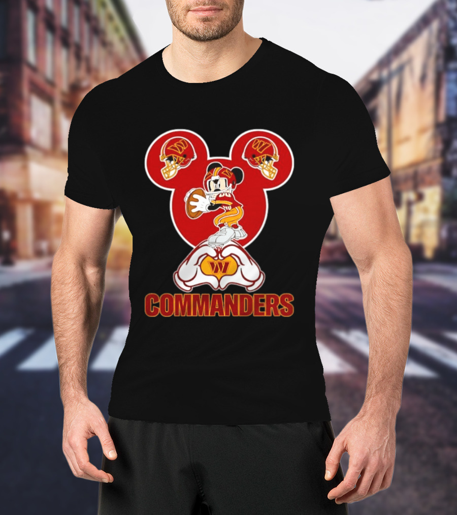 Washington Commanders Mickey Mouse Football Love Heart Hands T-Shirt