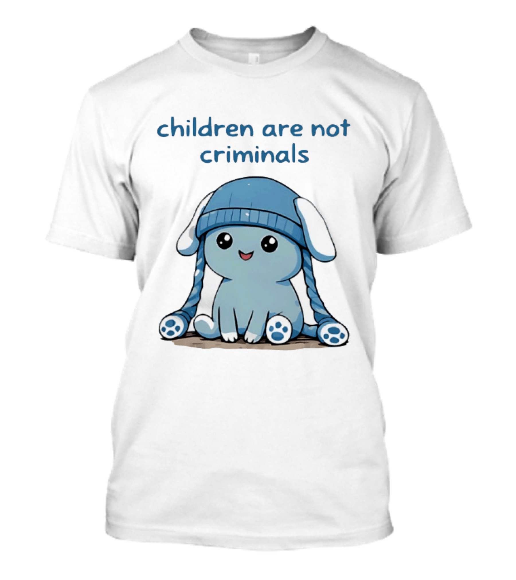 Children Are Not Criminals Cute Blue Bunny With Hat T-Shirt