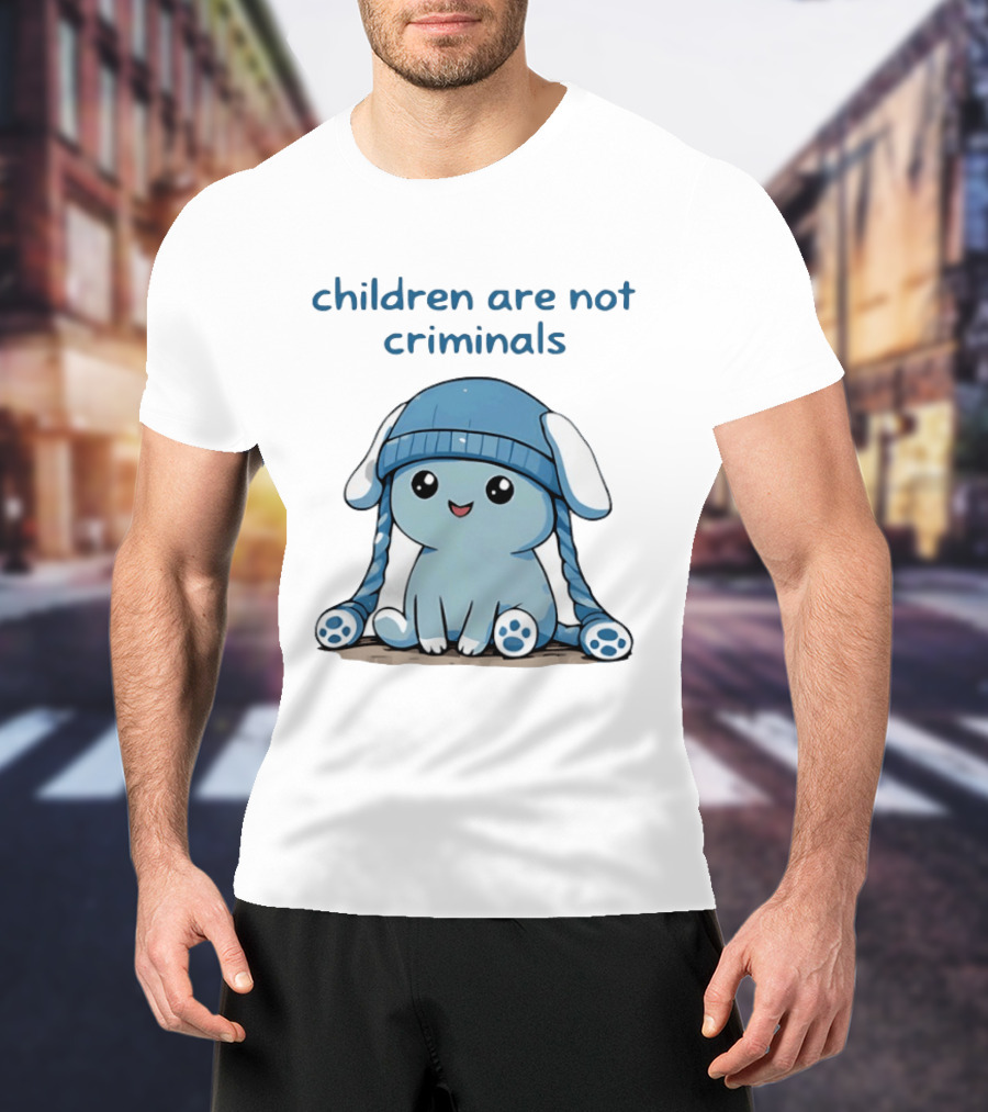 Children Are Not Criminals Cute Blue Bunny With Hat T-Shirt