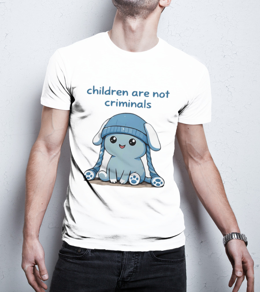 Children Are Not Criminals Cute Blue Bunny With Hat T-Shirt