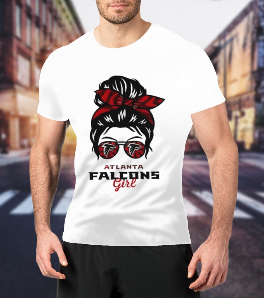 Atlanta Falcons Girl Messy Bun 2026 Bow Sunglasses T-Shirt