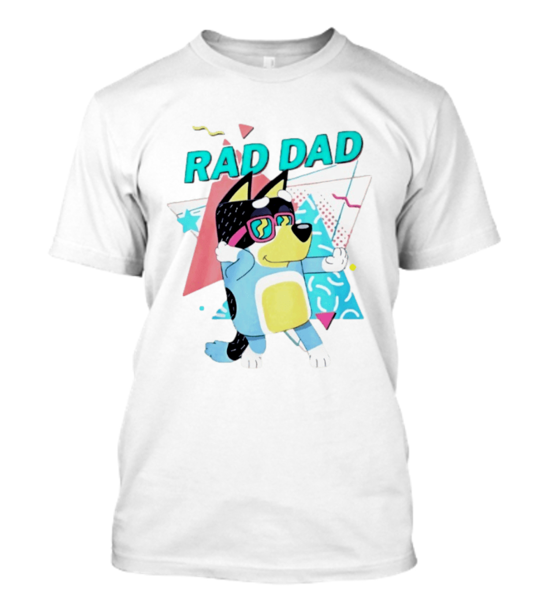 Blue Dog Rad Dad Retro Vibes With Sunglasses And Geometric T-Shirt