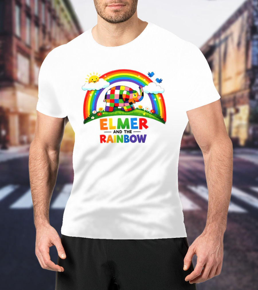 Elmer And The Rainbow Colorful Elephant With Sun And Birds T-Shirt