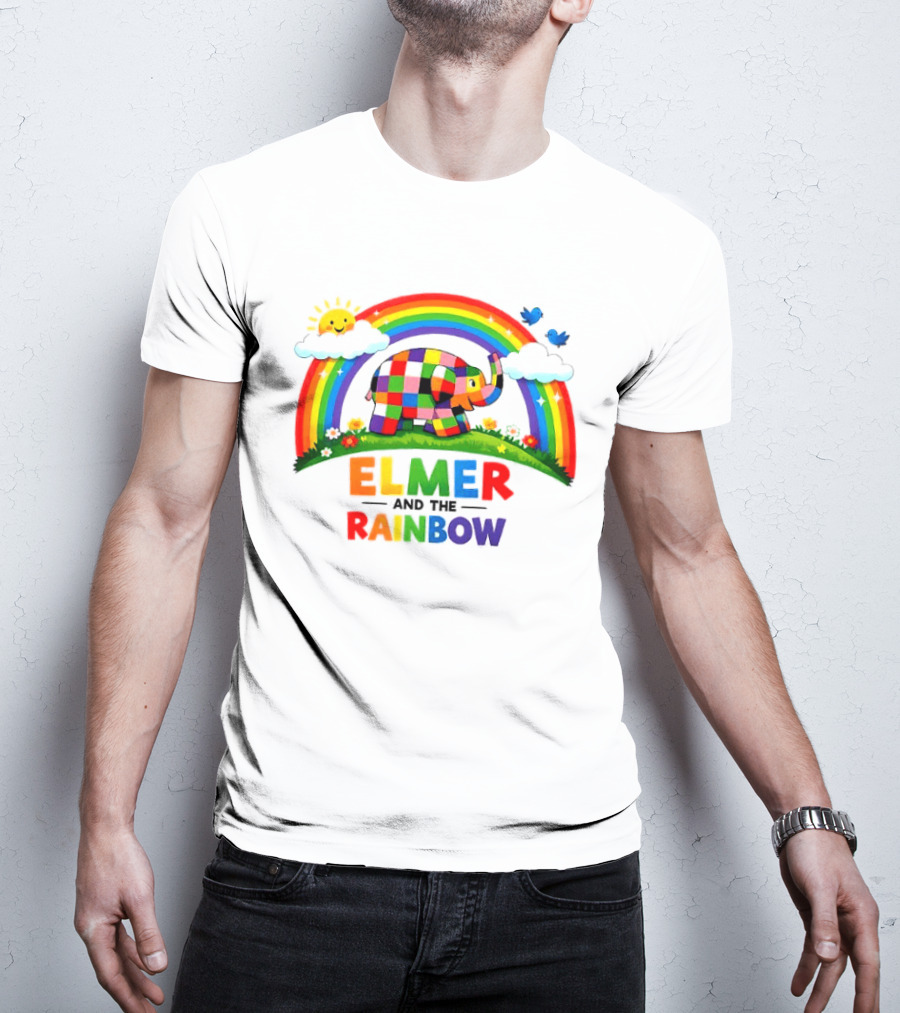 Elmer And The Rainbow Colorful Elephant With Sun And Birds T-Shirt