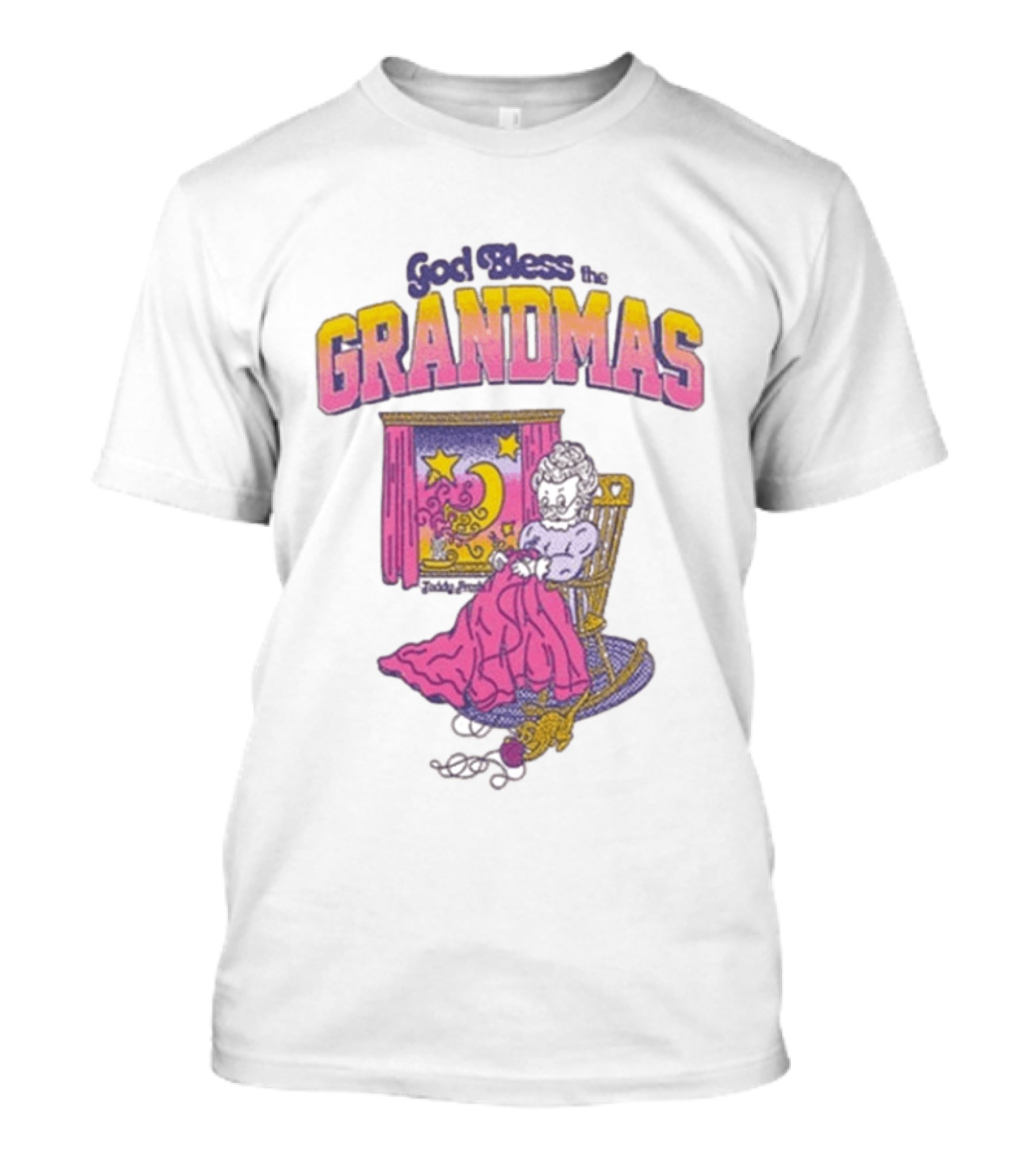God Bless The Grandmas Teddy Fresh Cozy Grandma Rocking Chair Moon And Stars T-Shirt