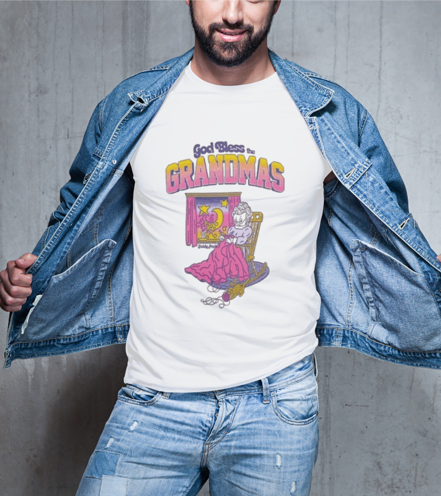 God Bless The Grandmas Teddy Fresh Cozy Grandma Rocking Chair Moon And Stars T-Shirt