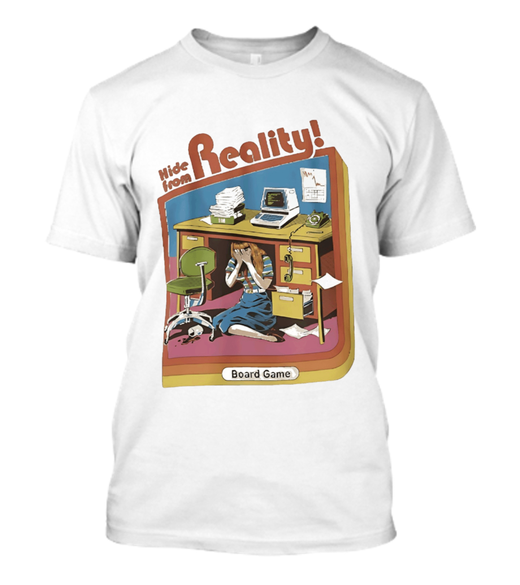 Hide From Reality Retro Office Board Game Escape T-Shirt