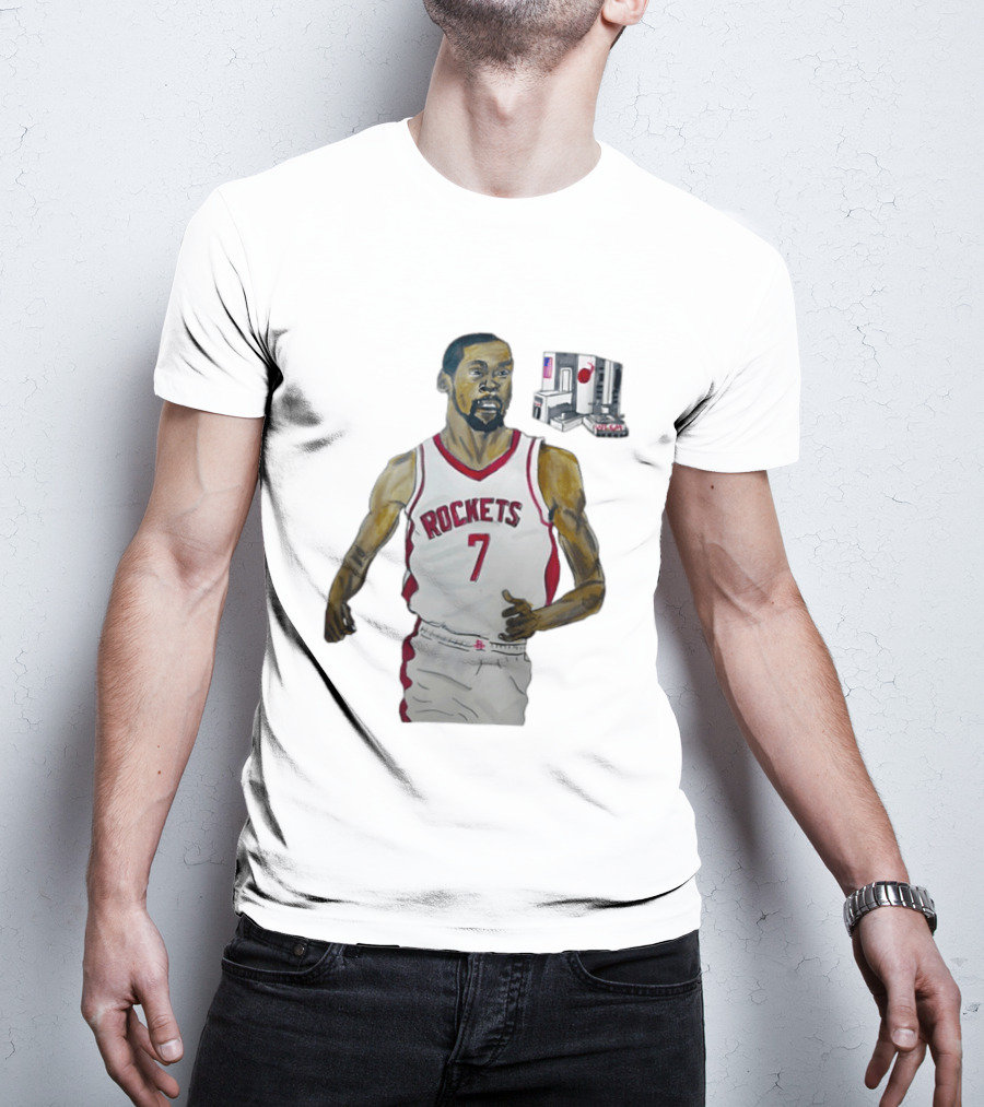 Houston Rockets 7 KD Illustration With Space Shuttle T-Shirt