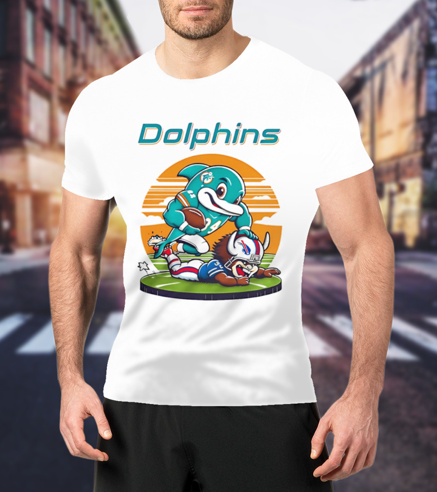 Miami Dolphins Vs Buffalo Bills Rivalry Cartoon Game Day Showdown T-Shirt