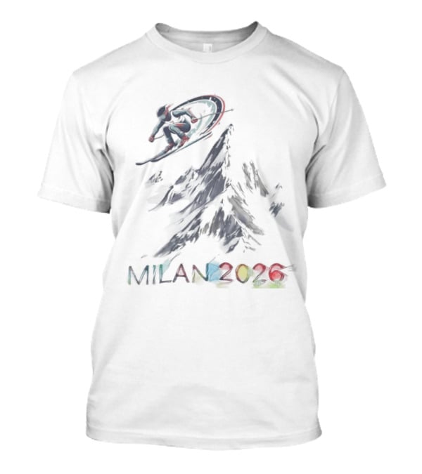 Milan 2026 Winter Olympic Ski And Snowboard Event With Colorful Rings T-Shirt