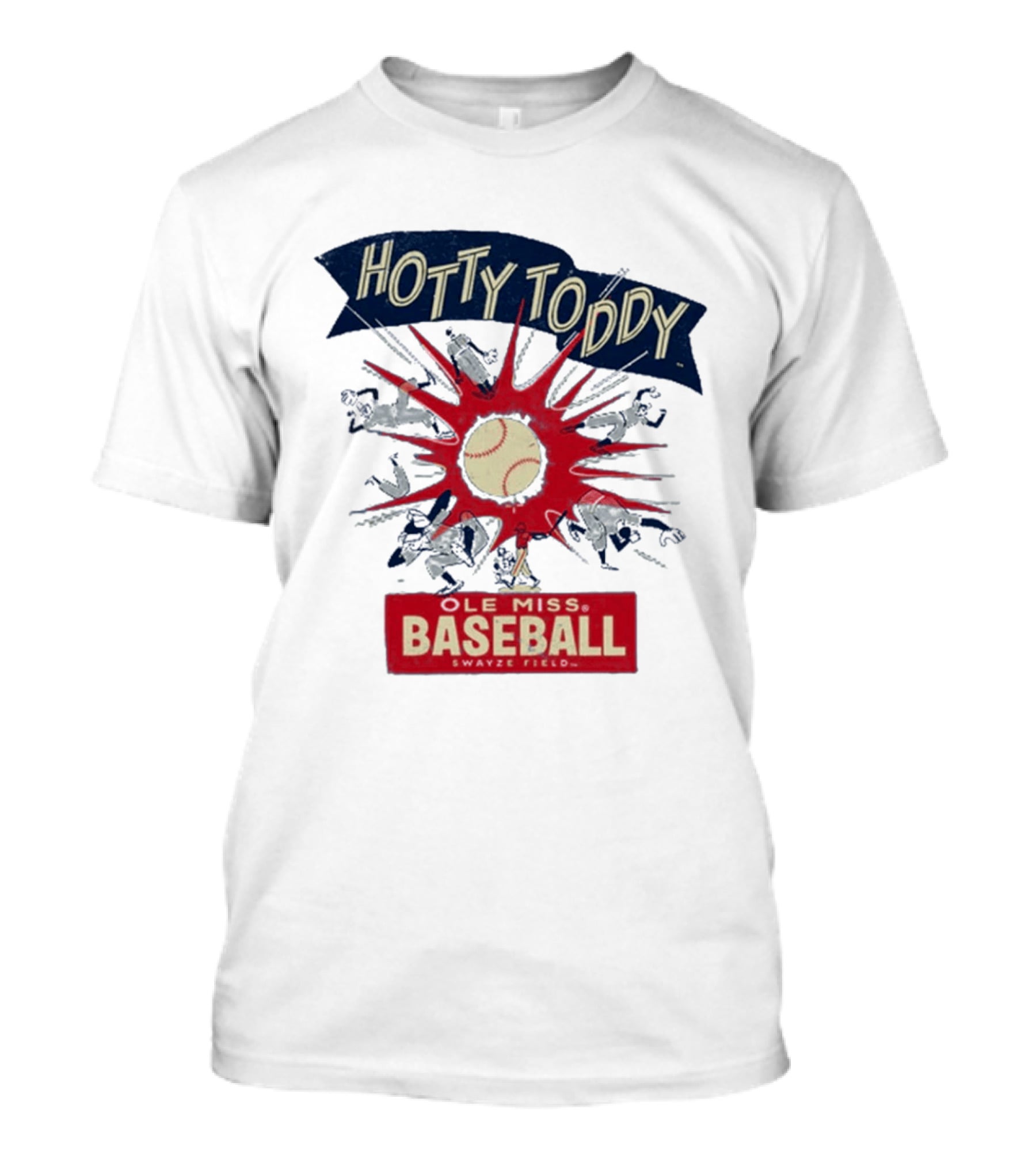 Ole Miss Baseball Hotty Toddy Strike Players And Ball Action T-Shirt
