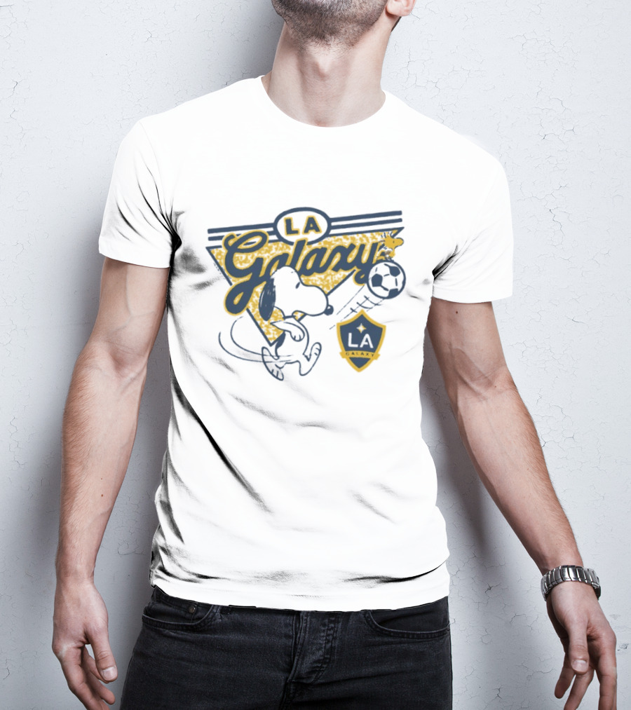Peanuts Snoopy Soccer LA Galaxy Collaboration With Shield And Ball T-Shirt