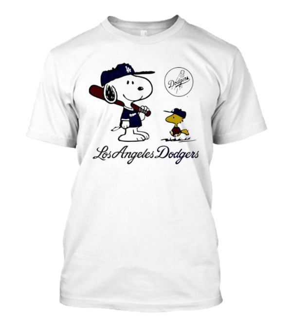Snoopy Woodstock Los Angeles Dodgers 2025 Peanuts MLB Collaboration T-Shirt