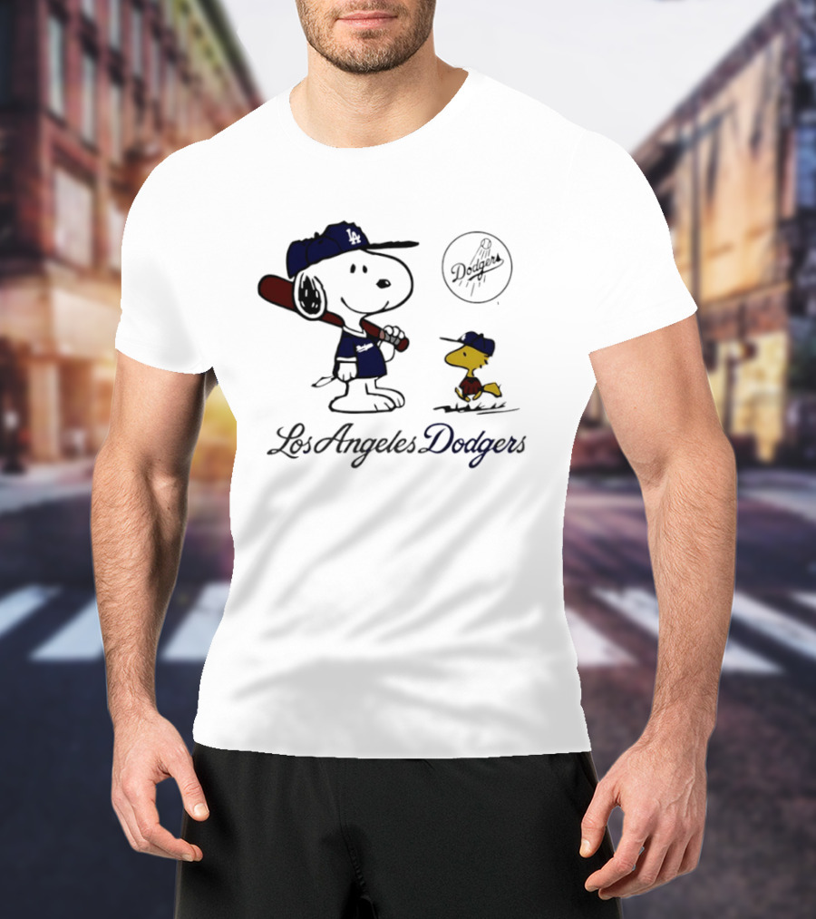 Snoopy Woodstock Los Angeles Dodgers 2025 Peanuts MLB Collaboration T-Shirt