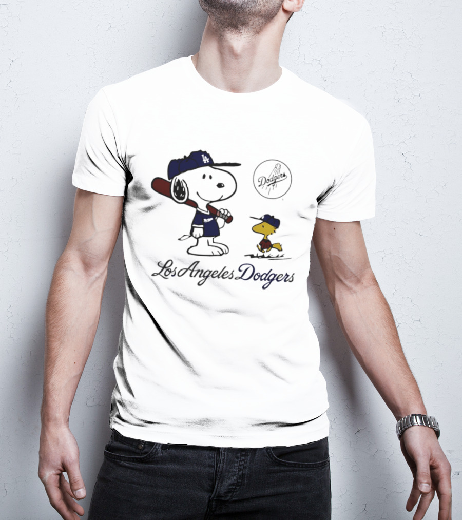 Snoopy Woodstock Los Angeles Dodgers 2025 Peanuts MLB Collaboration T-Shirt