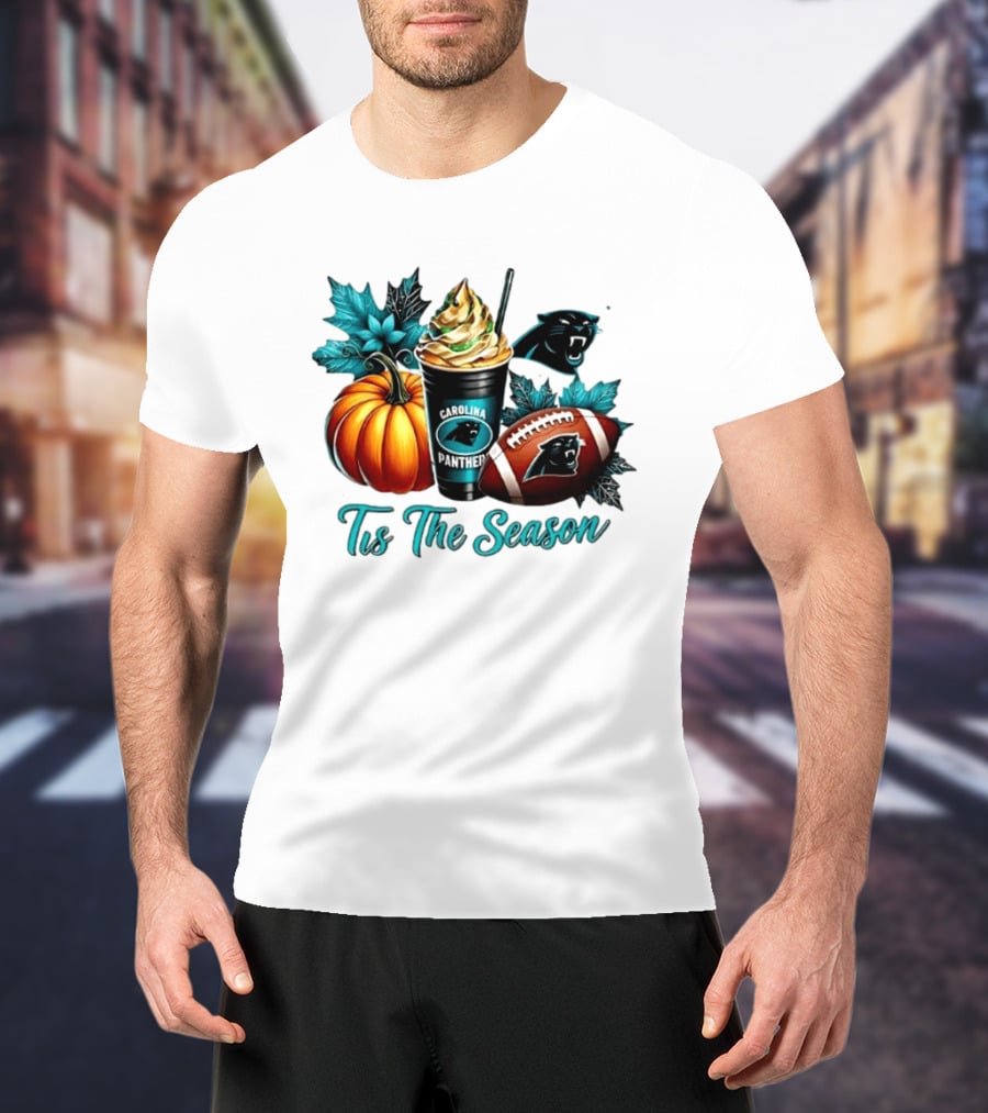 Tis The Season Carolina Panthers Halloween Football Pumpkin Latte T-Shirt