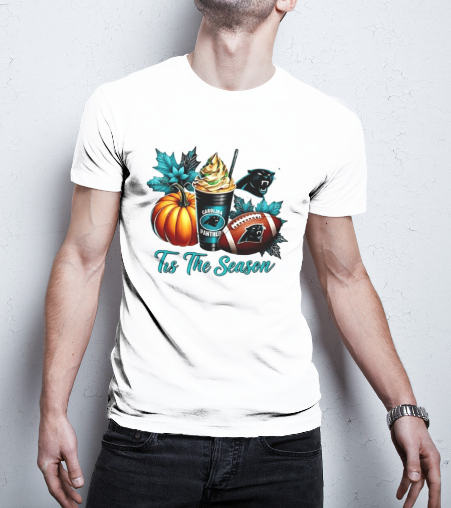 Tis The Season Carolina Panthers Halloween Football Pumpkin Latte T-Shirt