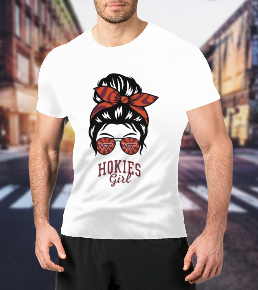 Virginia Tech Hokies Messy Bun Sunglasses Bow T-Shirt