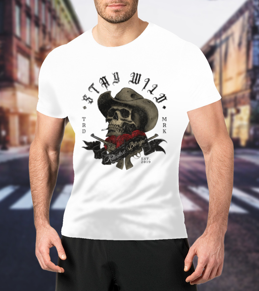 Stay Wild Skull Cowboy Bandana Western Est 2019 T-Shirt