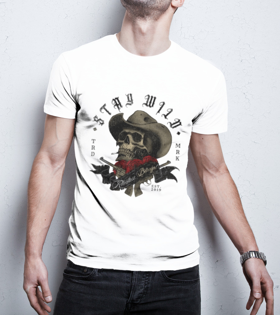 Stay Wild Skull Cowboy Bandana Western Est 2019 T-Shirt