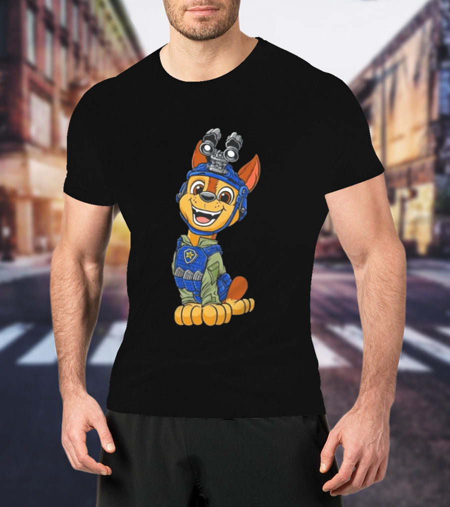 Chase Paw Patrol Police Dog Cartoon Character In Tactical Outfit T-Shirt