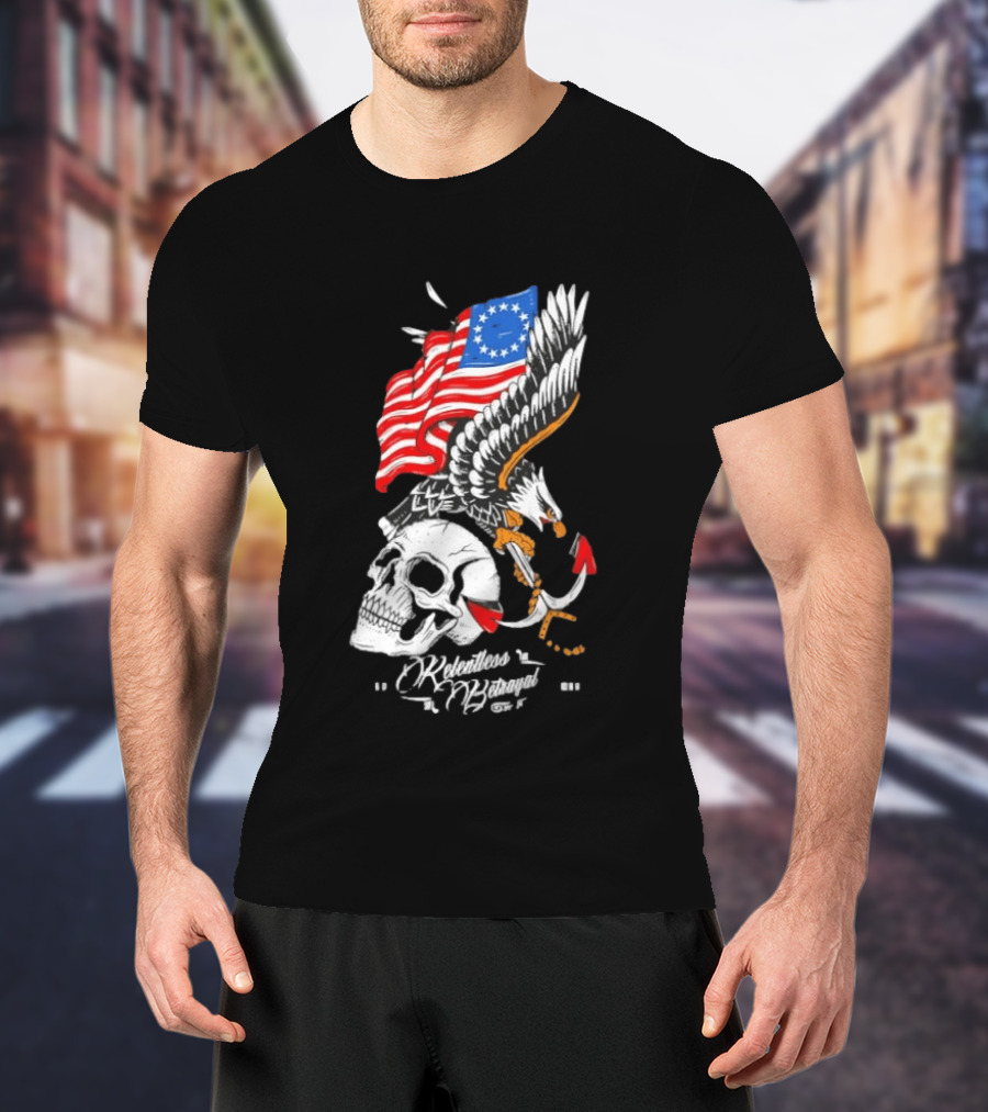 Rebellious Freedom Skull Eagle Anchor American Flag T-Shirt
