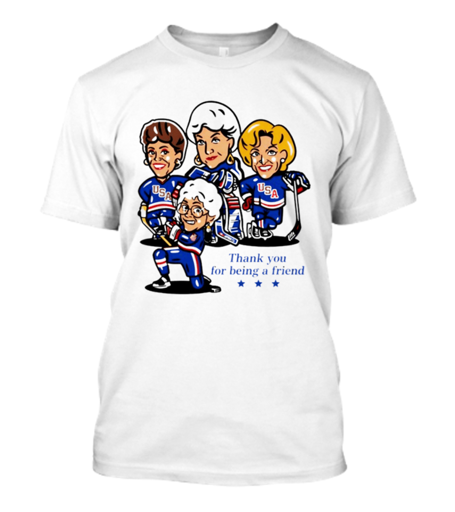Golden USA Girls Hockey Thank You For Being A Friend Cartoon Characters T-Shirt