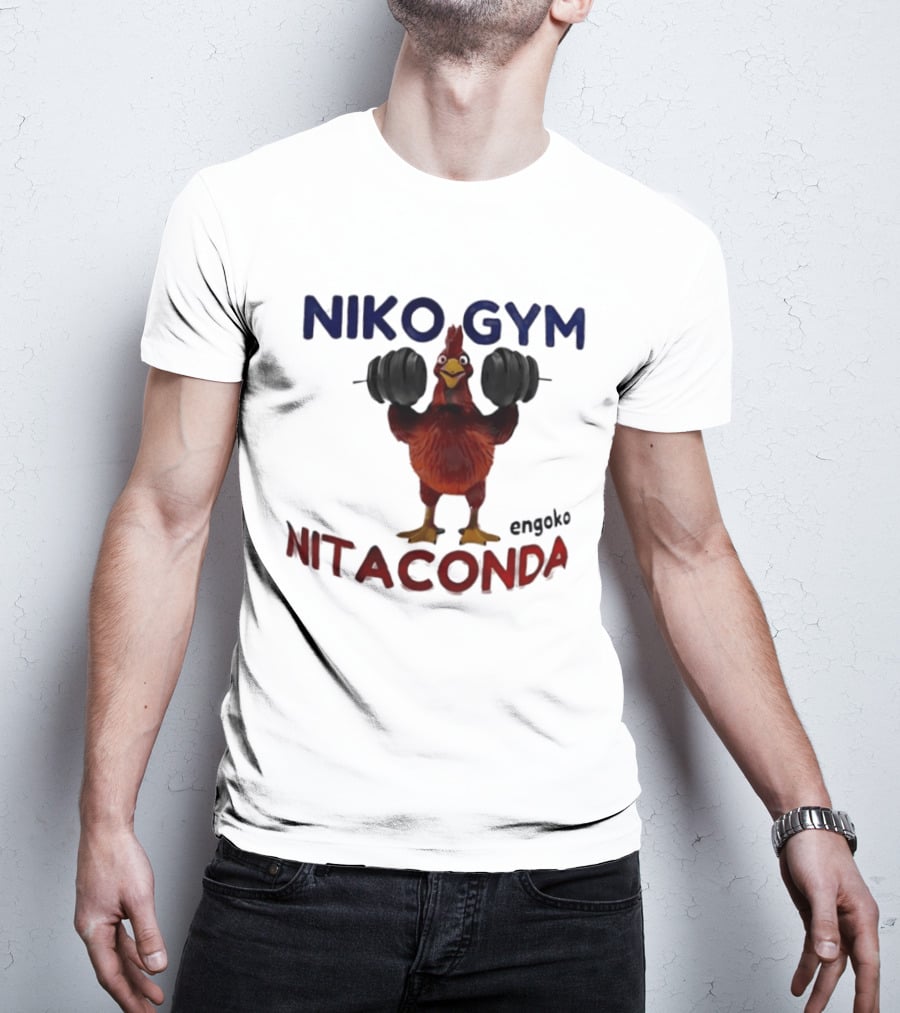 Niko Gym Engoko Nitaconda Rooster Lifting Weights Fitness Fun T-Shirt