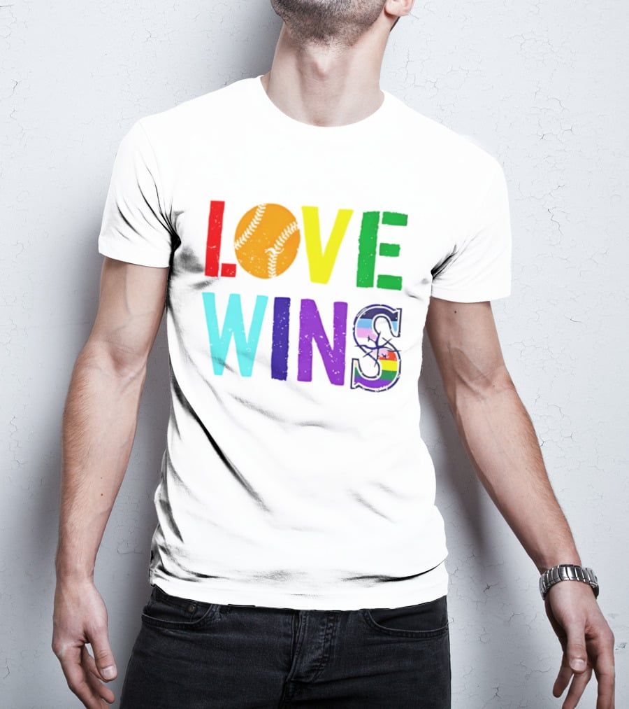 Love Wins Baseball Pride LGBTQ Rainbow T-Shirt