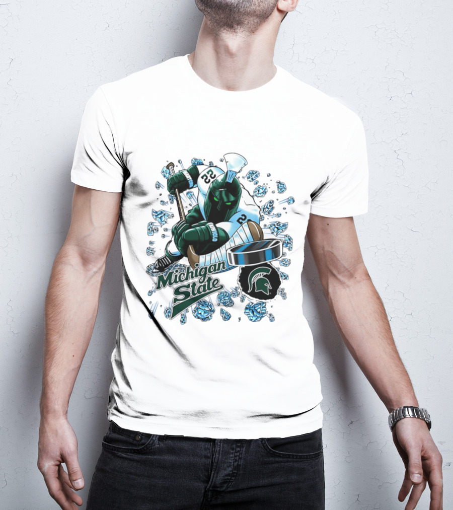 Michigan State Spartans Hockey Cartoon Player Spartan Head T-Shirt