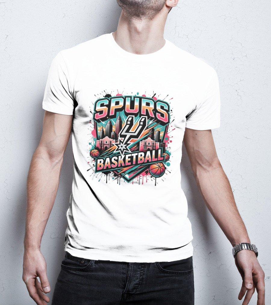 San Antonio Spurs Basketball City Skyline Silver Dynasty T-Shirt