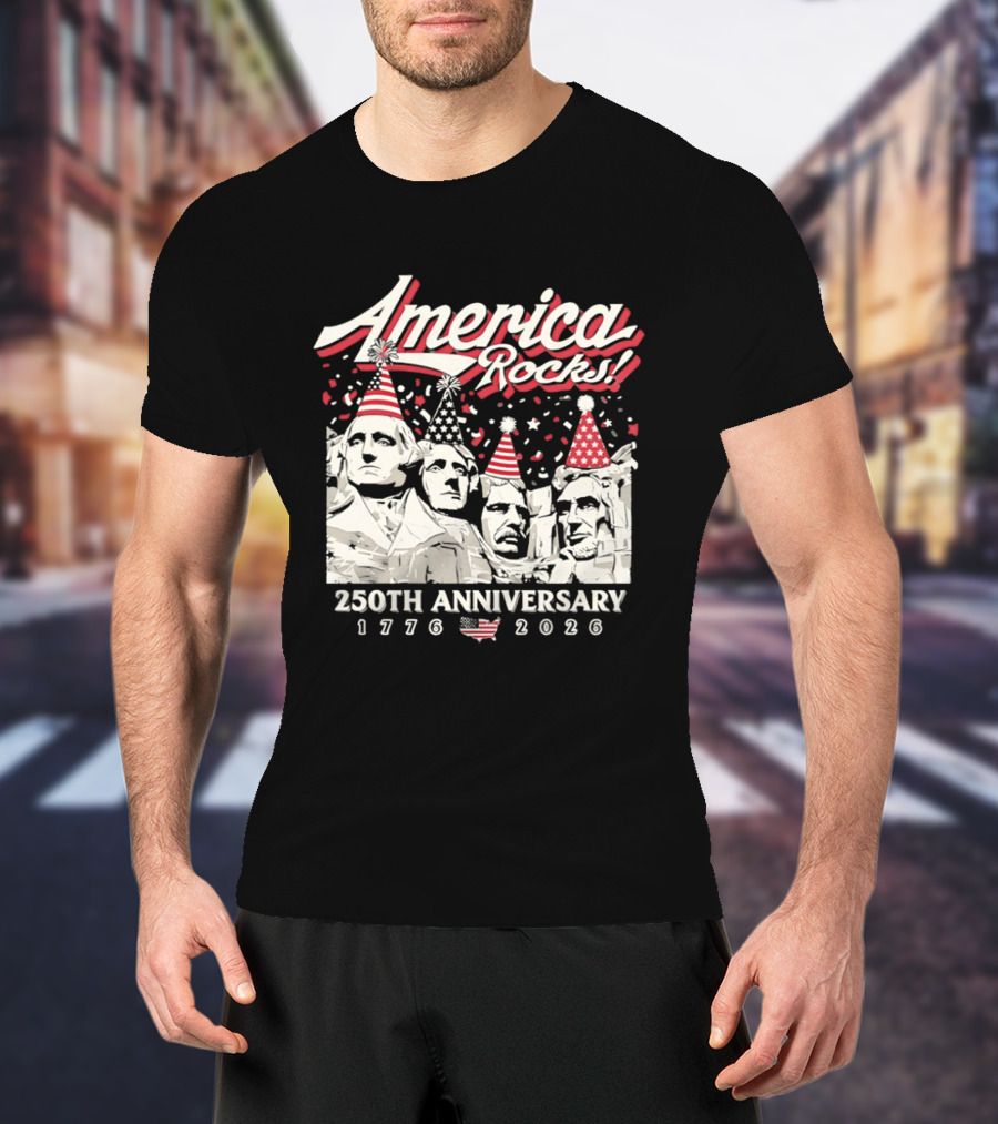 America Rocks 250th Anniversary 1776 2026 Mount Rushmore Party Hats T-Shirt
