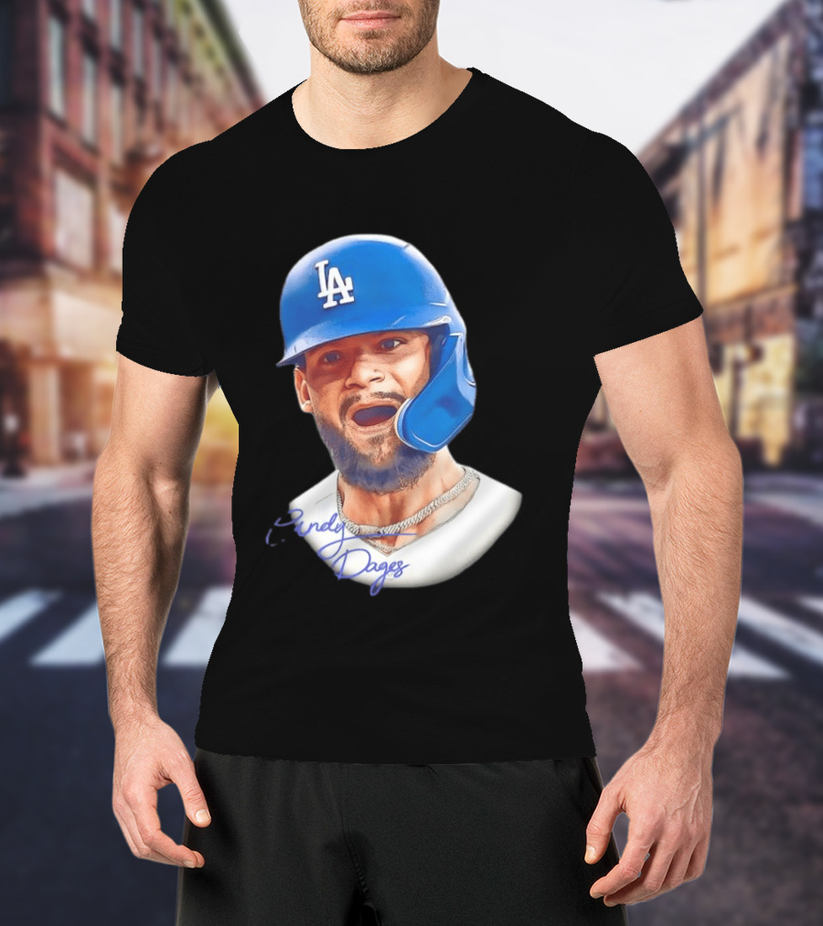 Andy Pages Los Angeles Dodgers MLB 2026 Big Face LA Helmet T-Shirt