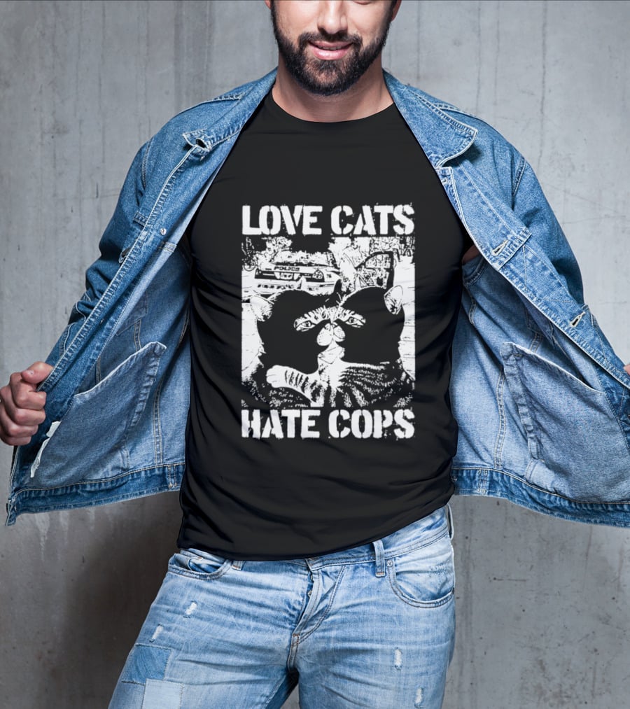 Love Cats Hate Cops Cat Image T-Shirt