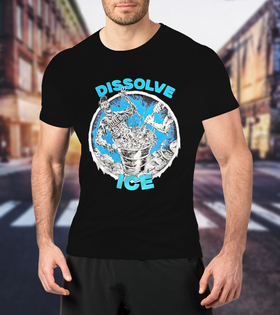 Dissolve ICE Abolish ICE Skeleton Melting In Cauldron With Ghostly Figure T-Shirt
