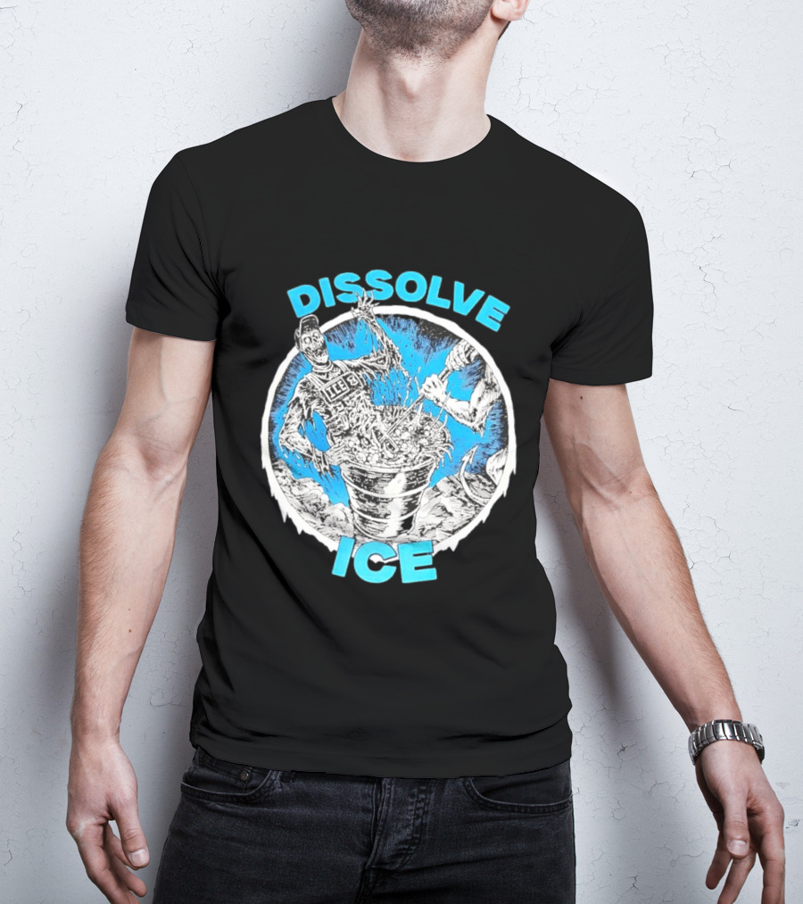 Dissolve ICE Abolish ICE Skeleton Melting In Cauldron With Ghostly Figure T-Shirt