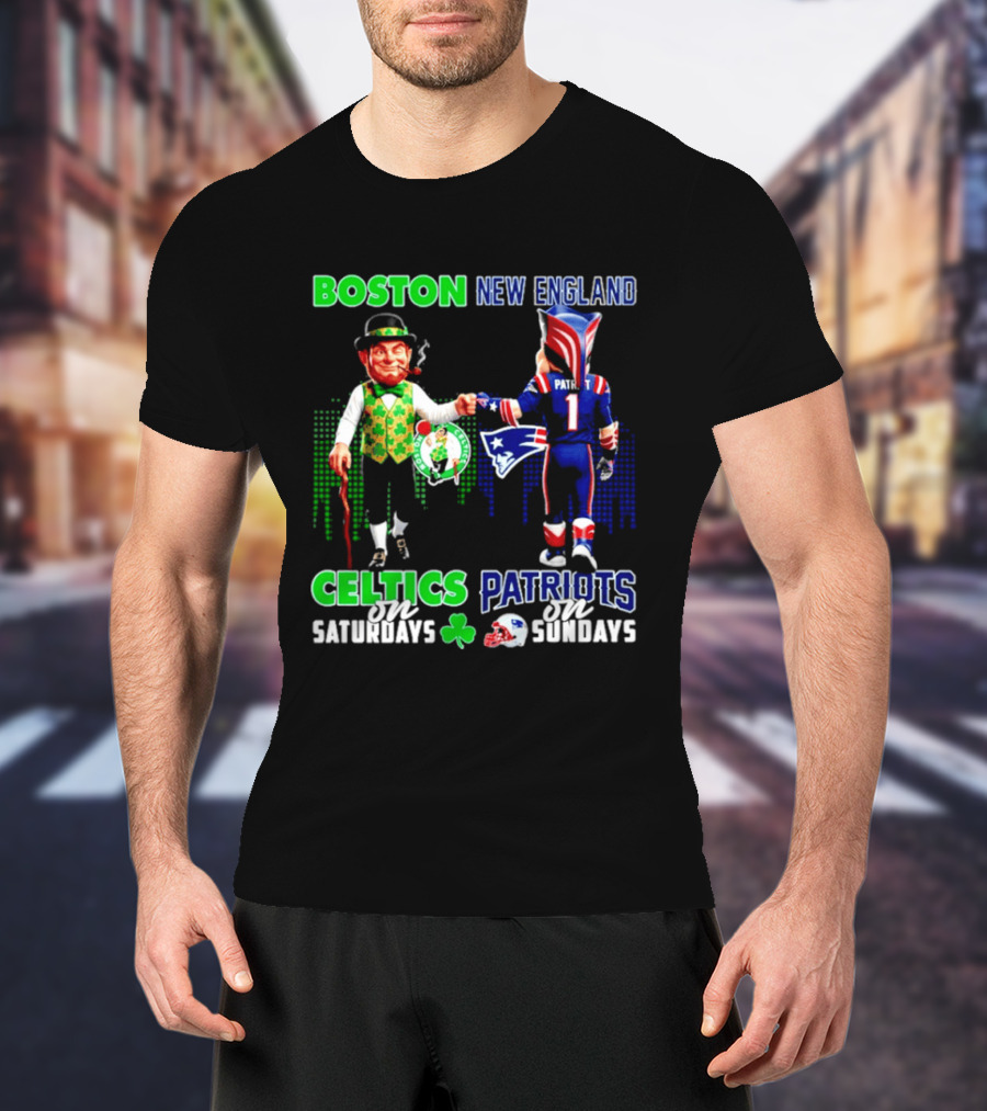 Boston Celtics Saturdays And New England Patriots Sundays Skyline T-Shirt