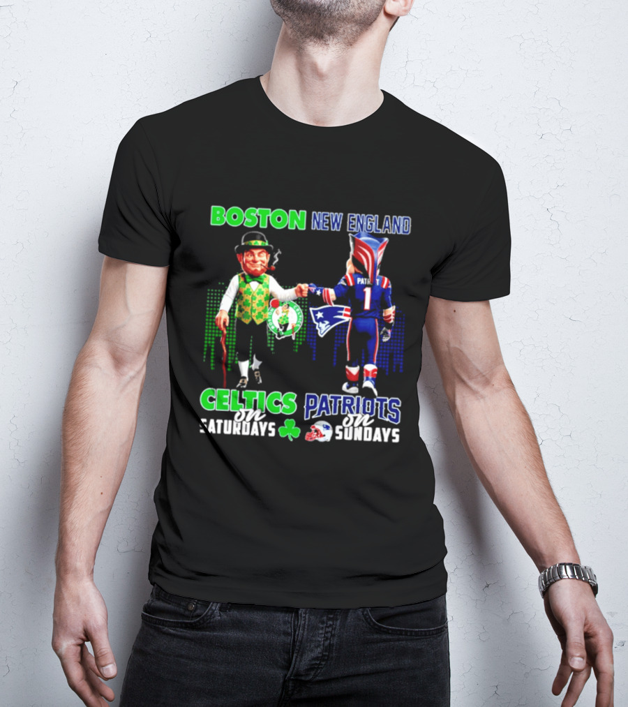 Boston Celtics Saturdays And New England Patriots Sundays Skyline T-Shirt