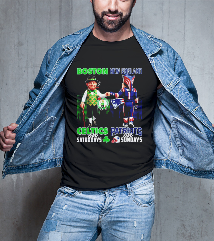 Boston Celtics Saturdays And New England Patriots Sundays Skyline T-Shirt