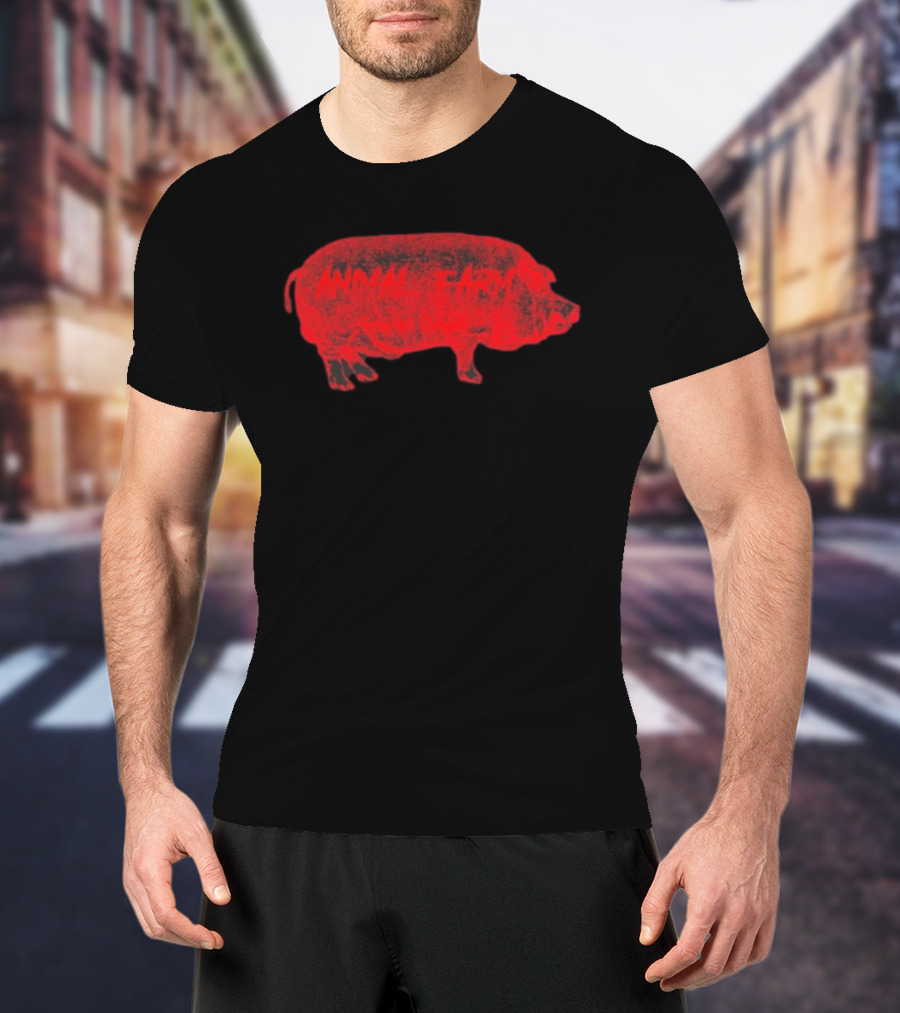 Animal Farm Pig Graphic Textured Red T-Shirt