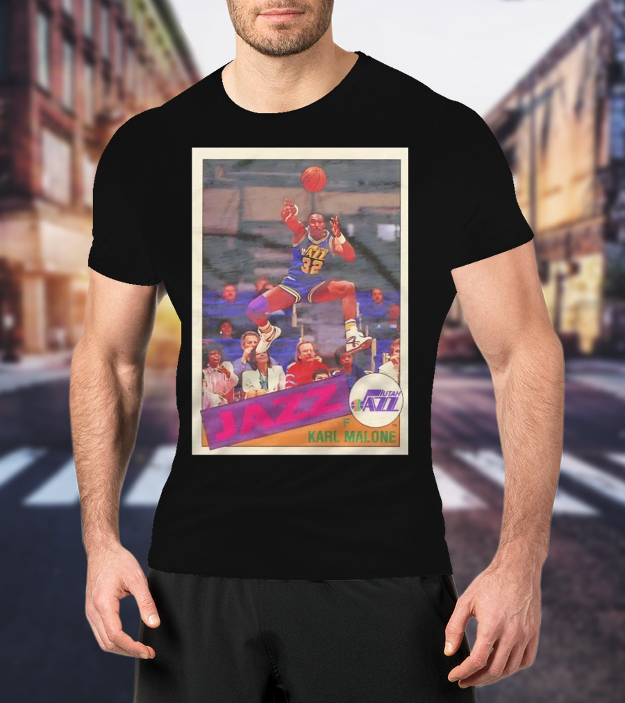 Utah Jazz Karl Malone 32 Basketball Card 1992 T-Shirt