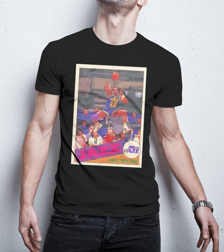 Utah Jazz Karl Malone 32 Basketball Card 1992 T-Shirt
