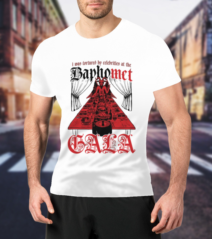I Was Tortured By Celebrities At The Baphomet Gala Cryptic Red Table Setting T-Shirt