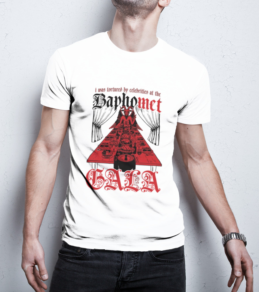 I Was Tortured By Celebrities At The Baphomet Gala Cryptic Red Table Setting T-Shirt