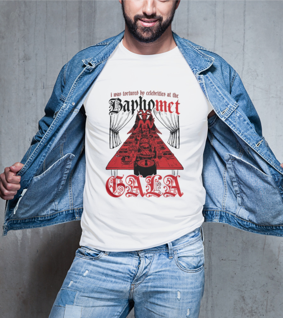 I Was Tortured By Celebrities At The Baphomet Gala Cryptic Red Table Setting T-Shirt