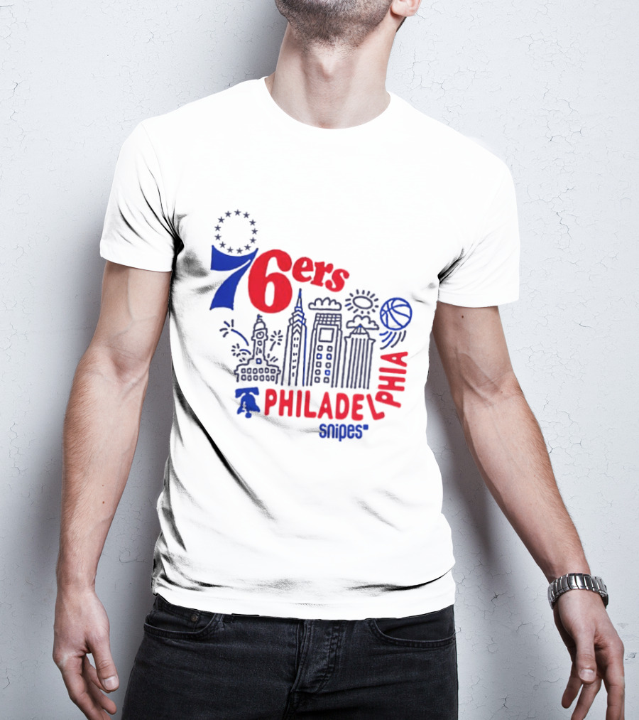 Philadelphia 76ers Snipes City Skyline Sketch Basketball T-Shirt
