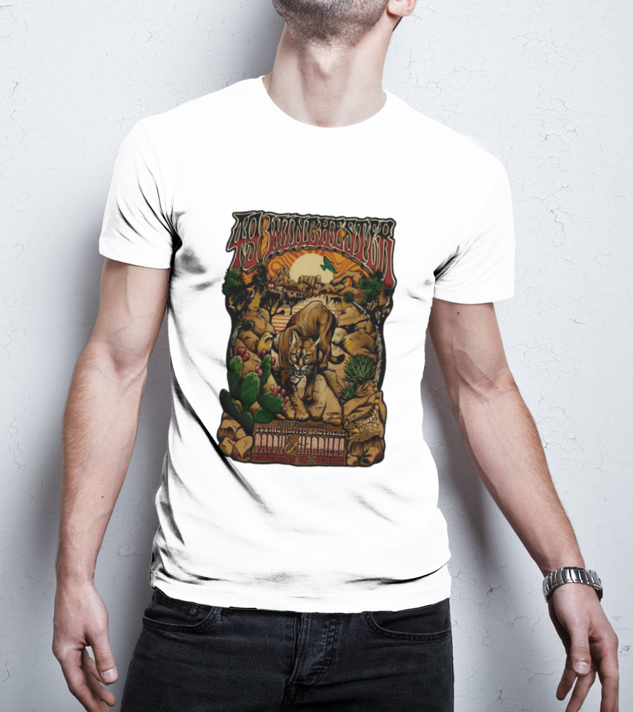 49 Winchester Pioneertown May 9 2026 Flying Mojito Brothers Pap Yu Harlins Cat Desert Scene T-Shirt