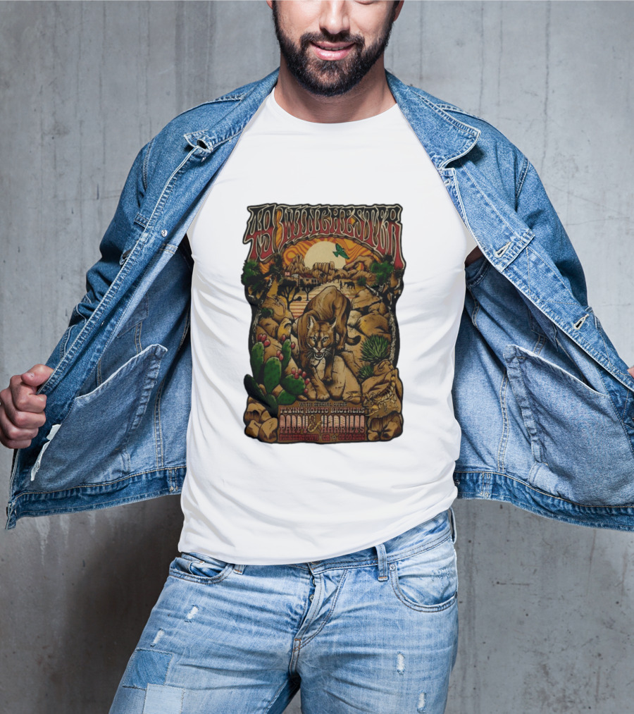 49 Winchester Pioneertown May 9 2026 Flying Mojito Brothers Pap Yu Harlins Cat Desert Scene T-Shirt