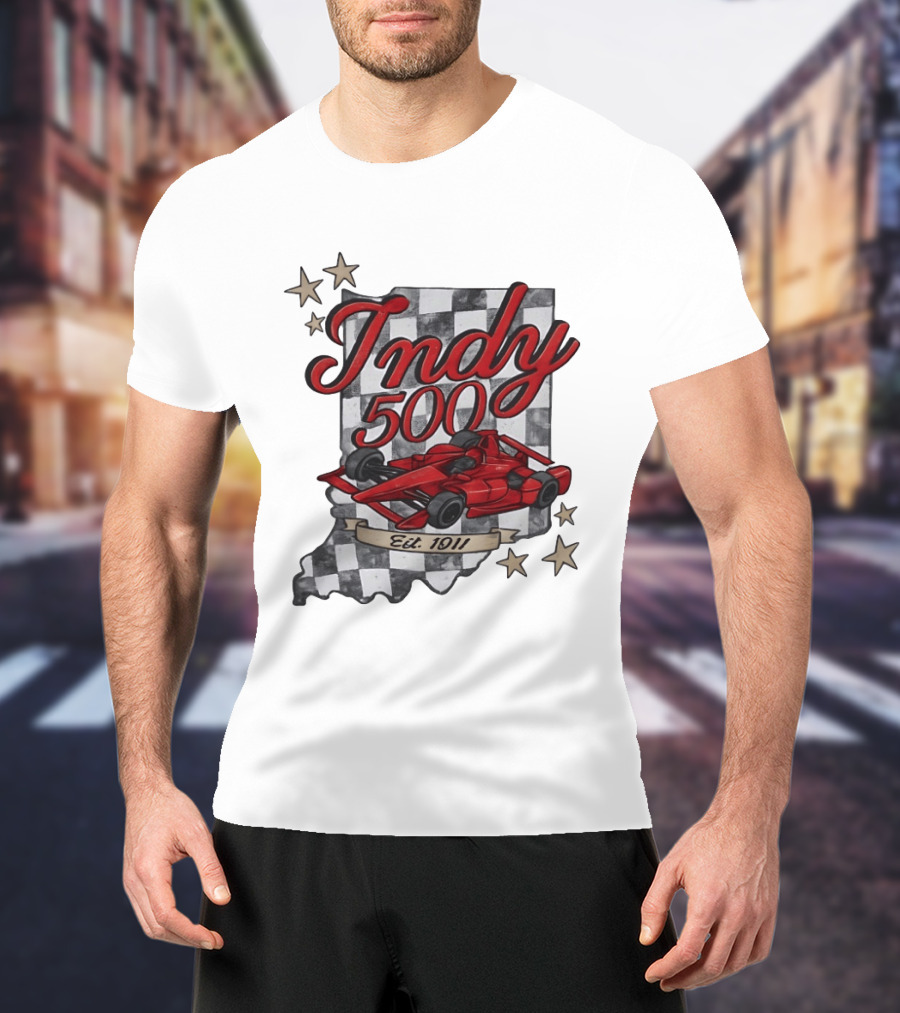 Indy 500 Racing Checkered Flag Red Race Car Est. 1911 Indianapolis T-Shirt
